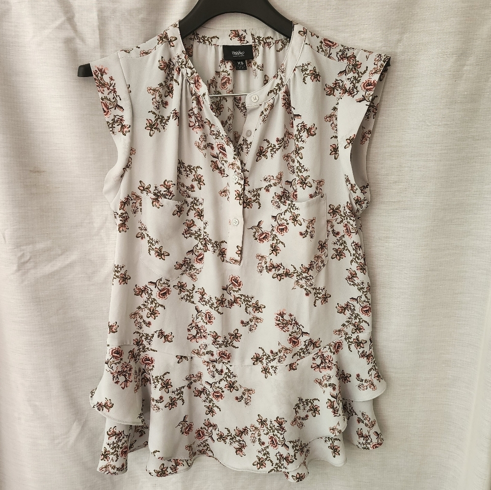 Mossimo green/pink floral blouse XS